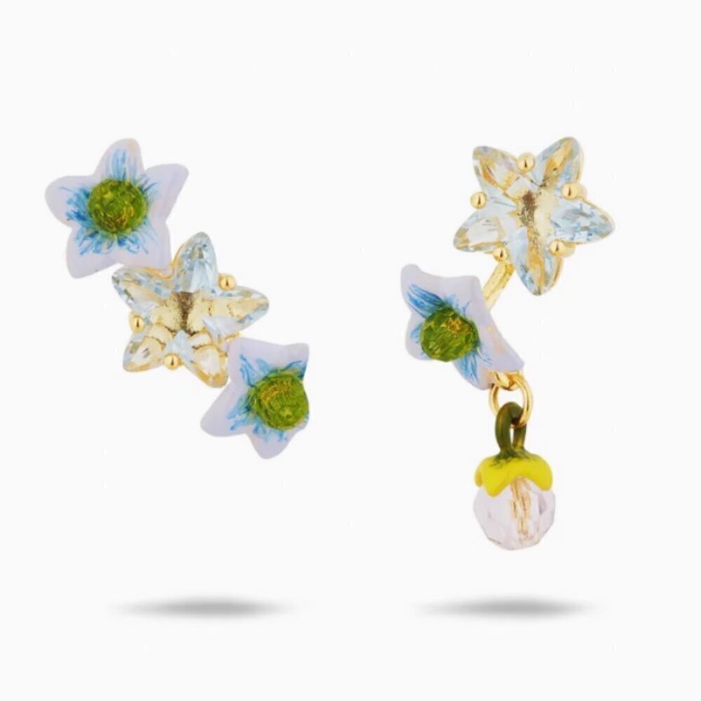 LES NERIDES Asymmetrical Faceted Star and Jasmine Flower Post Earrings